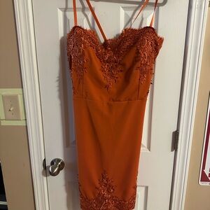 Haute Monde Vibrant Orange Lace Mini Dress